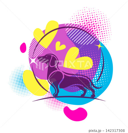 Dog dachshund logo Hand drawn. Not AI, vector illustration. Dog dachshund logo Hand drawn. Not AI, vector illustration. 142317308