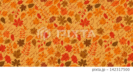 Autumn poetic seamless vector pattern with leaves and cursive handwriting, Romantic vintage collage background with handwritten text and fall foliage Autumn poetic seamless vector pattern with leaves and cursive handwriting, Romantic vintage collage background with handwritten text and fall foliage 142317500