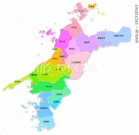 愛媛県と市町村の地図 愛媛県と市町村の地図 142318563