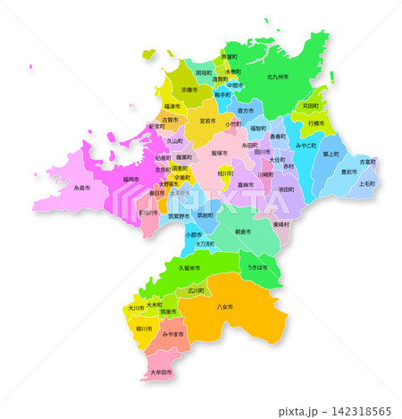 福岡県と市町村の地図 福岡県と市町村の地図 142318565