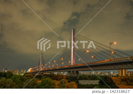菅原城北大橋夜景 大阪市 菅原城北大橋夜景 大阪市 142318627