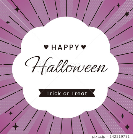 HAPPY HALLOWEENの文字を配置した赤紫色のハロウィン背景、黒文字のサンバーストデザイン HAPPY HALLOWEENの文字を配置した赤紫色のハロウィン背景、黒文字のサンバーストデザイン 142319751
