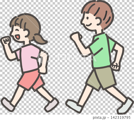 A boy and a girl walking A boy and a girl walking 142319795