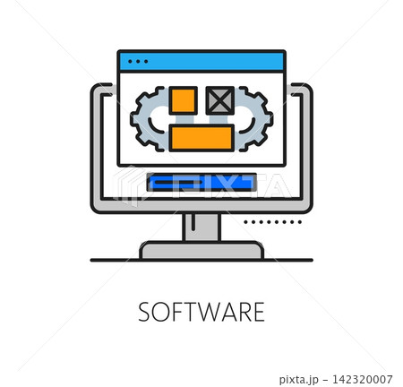Software program code line icon or pictogram. Computer system programing line sign, software development icon. Program code technology pictogram Software program code line icon or pictogram. Computer system programing line sign, software development icon. Program code technology pictogram 142320007