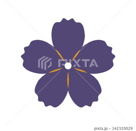 Purple flower silhouette symbol, Japanese bloom with five petals and stamens. Asian design element, oriental ornament pattern. New Year blossom icon, festive Japan sakura, plum or cherry plant label Purple flower silhouette symbol, Japanese bloom with five petals and stamens. Asian design element, oriental ornament pattern. New Year blossom icon, festive Japan sakura, plum or cherry plant label 142320029