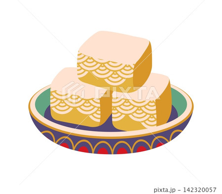 Delicate Japanese wagashi mochi served stacked on decorative plate Japan travel and holiday icon. Vector traditional rice pastry for tea ceremony, hospitality and seasonal celebration with confection Delicate Japanese wagashi mochi served stacked on decorative plate Japan travel and holiday icon. Vector traditional rice pastry for tea ceremony, hospitality and seasonal celebration with confection 142320057
