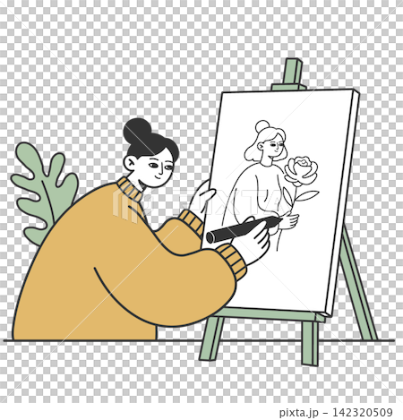 女人在畫布上作畫(植物,繪畫) 女人在畫布上作畫(植物,繪畫) 142320509