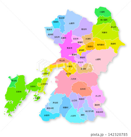 熊本県と市町村の地図 熊本県と市町村の地図 142320785