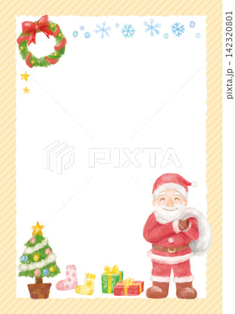 オレンジのフレームのサンタとクリスマスアイテムの背景 オレンジのフレームのサンタとクリスマスアイテムの背景 142320801
