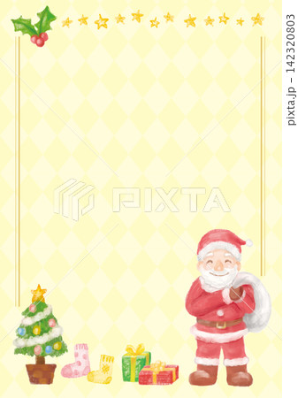 サンタとクリスマスアイテム-黄色背景 サンタとクリスマスアイテム-黄色背景 142320803