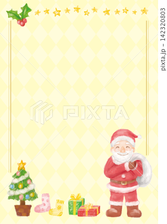 サンタとクリスマスアイテム-黄色背景 サンタとクリスマスアイテム-黄色背景 142320803