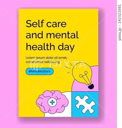Flat Cartoon Social Media Vertical Poster World Mental Health Day Self Care Illustration 142321091