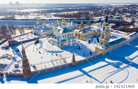 View from drone of Kolomna Epiphany Staro-Golutvin Monastery in winter View from drone of Kolomna Epiphany Staro-Golutvin Monastery in winter 142321469