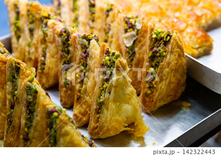 Popular Turkish Baklava dessert. Popular Turkish Baklava dessert. 142322443