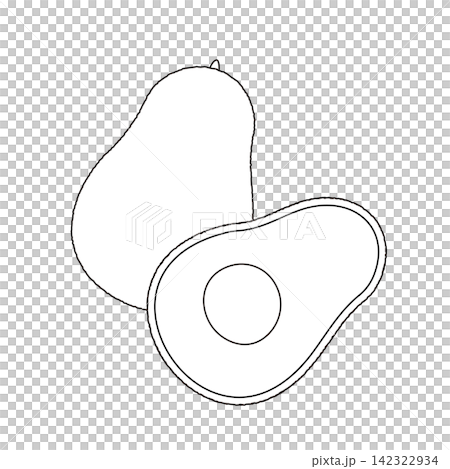 Line drawing illustration of an avocado fruit and its cross-section. Line drawing illustration of an avocado fruit and its cross-section. 142322934