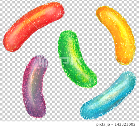 色彩繽紛的果凍豆插畫，油畫棒作品 142323002