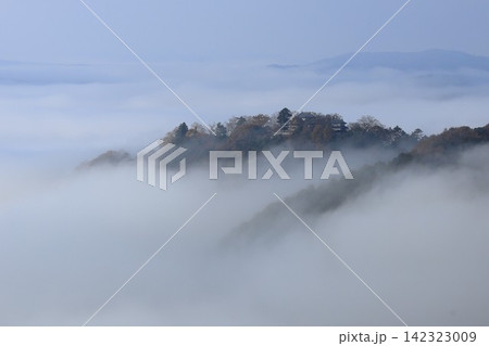 秋の雲海に浮かぶ備中松山城 秋の雲海に浮かぶ備中松山城 142323009