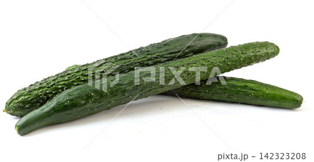 fresh Green Cucumbers with Prickles Isolated 142323208