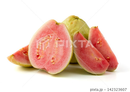 whole and Cut Pink Guava Fruit 142323607