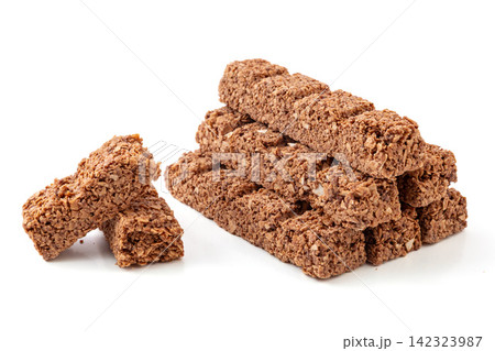 row of High Protein Oat Chocolate Energy Bars row of High Protein Oat Chocolate Energy Bars 142323987