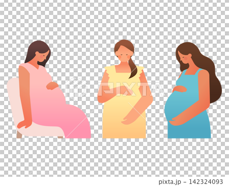 Pregnant Women Set Embracing Belly Maternity and Pregnancy Illustration Pregnant Women Set Embracing Belly Maternity and Pregnancy Illustration 142324093