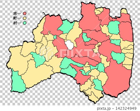 福島縣地圖:城市/城鎮彩色圖(筆觸風格)- 日式風格 福島縣地圖:城市/城鎮彩色圖(筆觸風格)- 日式風格 142324949