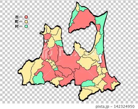 青森縣地圖:城市/城鎮彩色(筆觸風格)- 日式風格 青森縣地圖:城市/城鎮彩色(筆觸風格)- 日式風格 142324950