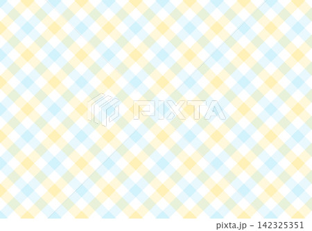 爽やかで優しいイエローと水色のななめギンガムチェック柄背景イラスト素材 142325351