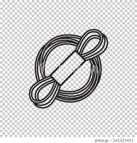 Minimalist line art icon of a skein bundle of waxed cord for stitching leather goods. Minimalist line art icon of a skein bundle of waxed cord for stitching leather goods. 142325431