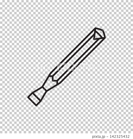 Minimalist line art icon of a single-prong diamond stitching chisel punch tool. Minimalist line art icon of a single-prong diamond stitching chisel punch tool. 142325432