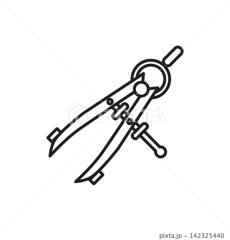 Minimalist line art icon of an adjustable drafting compass used for scoring circles and curves on leather. Minimalist line art icon of an adjustable drafting compass used for scoring circles and curves on leather. 142325440