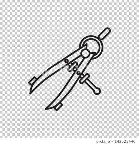 Minimalist line art icon of an adjustable drafting compass used for scoring circles and curves on leather. Minimalist line art icon of an adjustable drafting compass used for scoring circles and curves on leather. 142325440