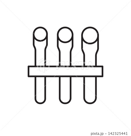 Minimalist line art icon of a set of drive hole punches organized on a rack. Minimalist line art icon of a set of drive hole punches organized on a rack. 142325441