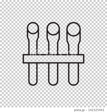 Minimalist line art icon of a set of drive hole punches organized on a rack. Minimalist line art icon of a set of drive hole punches organized on a rack. 142325441