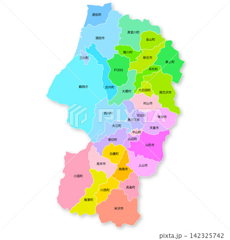 山形県と市町村の地図 山形県と市町村の地図 142325742