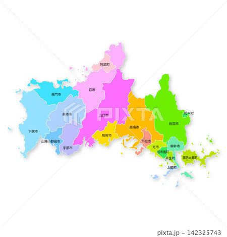 山口県と市町村の地図 山口県と市町村の地図 142325743