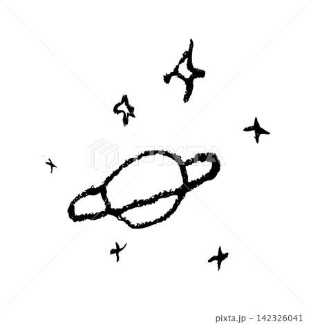 惑星と星のモノクロ手描き線画 惑星と星のモノクロ手描き線画 142326041