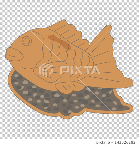 向量插圖，描繪了鯛魚燒（魚形蛋糕）的橫截面，手繪風格，日式點心。 142326282