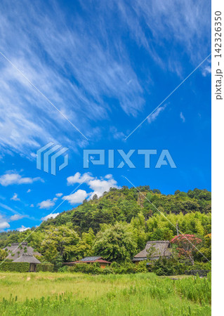 里山イメージ　藁ぶき屋根の風景 142326350