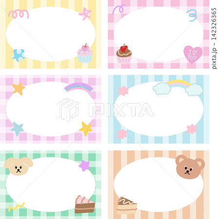 Pastel frame set with teddy bear, puppy, cupcakes, rainbow, stripe and checked pattern for polaroid photo, rectangle ad template, sweet dessert, notepad, sticky note, memo, animal print, summer, card Pastel frame set with teddy bear, puppy, cupcakes, rainbow, stripe and checked pattern for polaroid photo, rectangle ad template, sweet dessert, notepad, sticky note, memo, animal print, summer, card 142326365