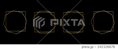 Set of double golden frames with square and octagonal borders. Gold geometric templates for wedding invitations or greeting cards, event or party banners on black background. Vector illustration Set of double golden frames with square and octagonal borders. Gold geometric templates for wedding invitations or greeting cards, event or party banners on black background. Vector illustration 142326676