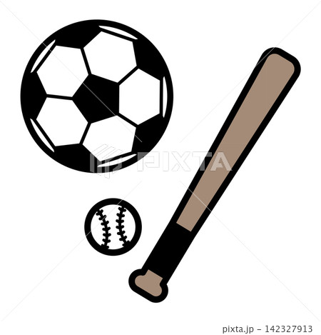 サッカーボールと野球のバットとボールのイラスト サッカーボールと野球のバットとボールのイラスト 142327913