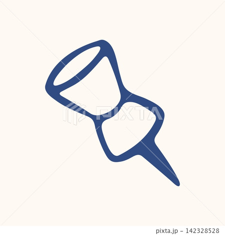 Office Push Pin with Round Head and Sharp Steel Point. Hand Drawn Flat Style Stationery with Blue Lines on Cream Background. Minimalist Outline Icon and Symbol for Office Supply Label and Print Office Push Pin with Round Head and Sharp Steel Point. Hand Drawn Flat Style Stationery with Blue Lines on Cream Background. Minimalist Outline Icon and Symbol for Office Supply Label and Print 142328528