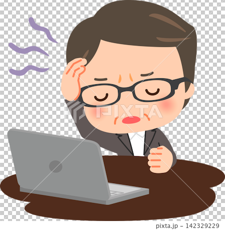 一位中年男子雙手抱頭,坐在筆電前。 一位中年男子雙手抱頭,坐在筆電前。 142329229