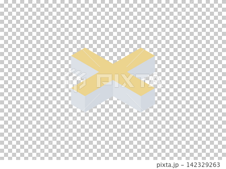 Isometric illustration of a plus sign parallel to the ground (yellow) Isometric illustration of a plus sign parallel to the ground (yellow) 142329263