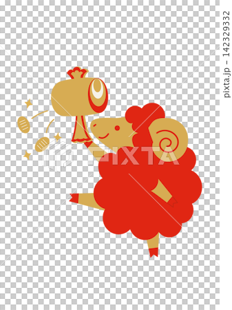 一幅紅色綿羊手持魔法木槌的扁平化插畫,非常適合作為新年卡片。 一幅紅色綿羊手持魔法木槌的扁平化插畫,非常適合作為新年卡片。 142329332