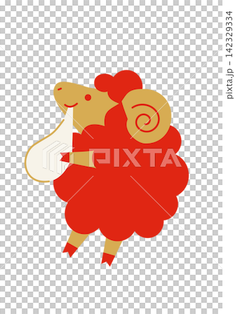 A flat illustration of a red sheep eating mochi (rice cake) for New Year's greetings. A flat illustration of a red sheep eating mochi (rice cake) for New Year's greetings. 142329334