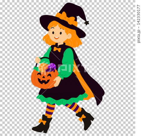 Cute Halloween Witch Carrying Jack O Lantern Pumpkin, Cartoon Character Illustration Cute Halloween Witch Carrying Jack O Lantern Pumpkin, Cartoon Character Illustration 142330177