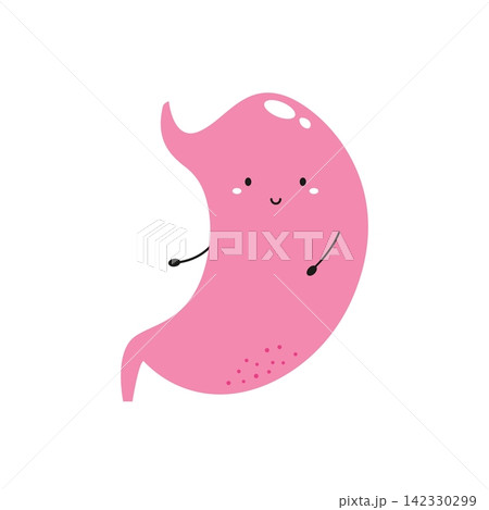 Cute cartoon stomach with a smiling face isolated on white background 142330299