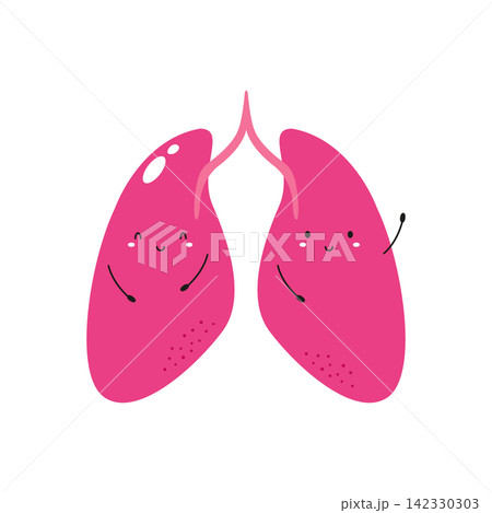 Vector illustration of cute healthy lungs characters. 142330303